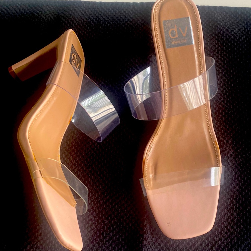 DV by Dolce Vita Tan Heels with Clear Straps